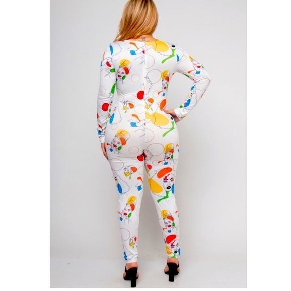 WHITE ROUND NECK LONG SLEEVE JUMPSUIT WITH FACE PRINT 2023 styles - Picture 3 of 5